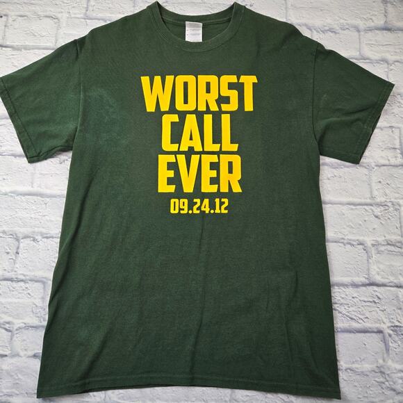 GB Packers vs Seahawks Fail Mary Worst Call Ever 092412 Spellout Green Tee sz M - Picture 1 of 9